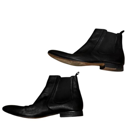 BOSS HUGO BOSS Chelsea Black Pull On Leather Ankle Boot SZ 11 - Picture 4 of 10